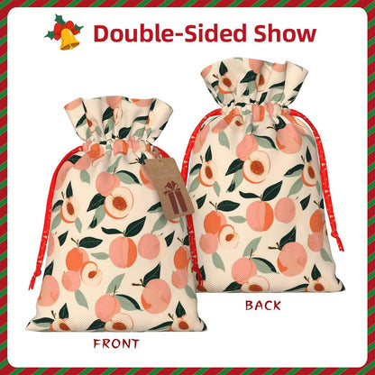 Peaches (3) Print Christmas Drawstring Gift Bags, Reusable Candy Treat Bags For Holiday Birthday Party