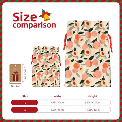 Peaches (3) Print Christmas Drawstring Gift Bags, Reusable Candy Treat Bags For Holiday Birthday Party