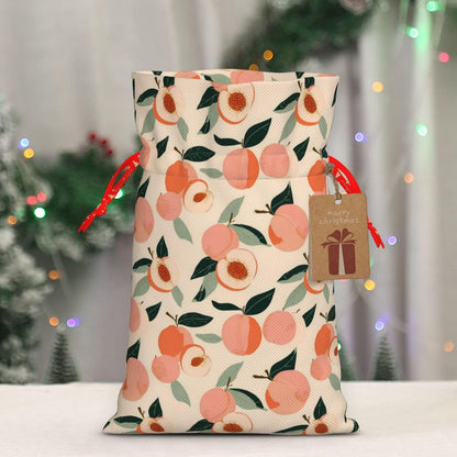 Peaches (3) Print Christmas Drawstring Gift Bags, Reusable Candy Treat Bags For Holiday Birthday Party