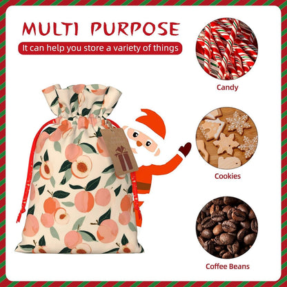 Peaches (3) Print Christmas Drawstring Gift Bags, Reusable Candy Treat Bags For Holiday Birthday Party