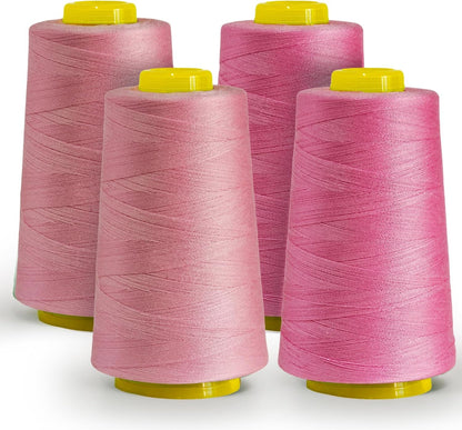 Pink Polyester Sewing Thread, 4-Pack 12,000 Yds, for Serger & Quilting