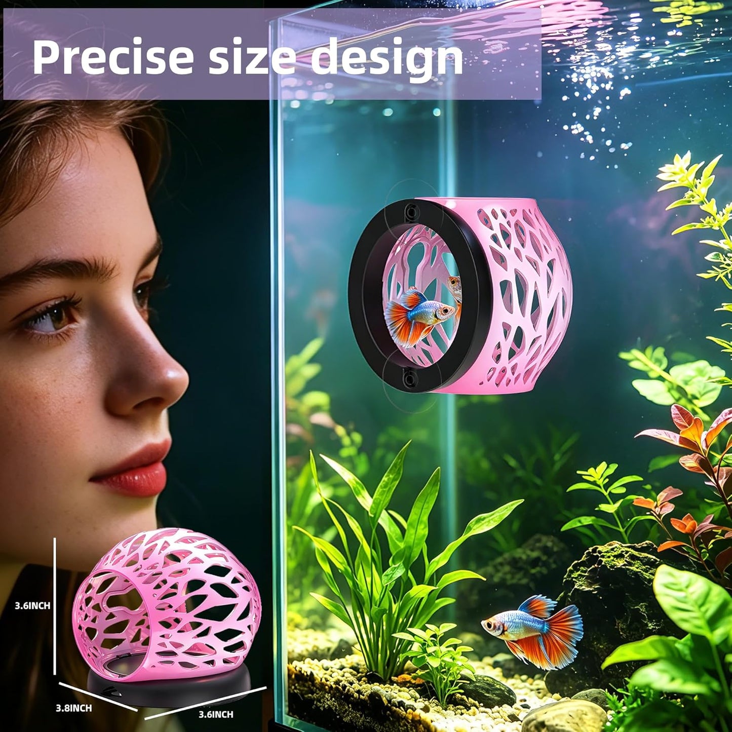 Floating Betta Hideout Cave for Aquarium, Multi-Function Resting Hammock & Shrimp Feeder with Fish Feeding Ring, Betta Fish Tank Accessories, Aquarium Decor & Fish Tank Decor（Rainbow Pink）