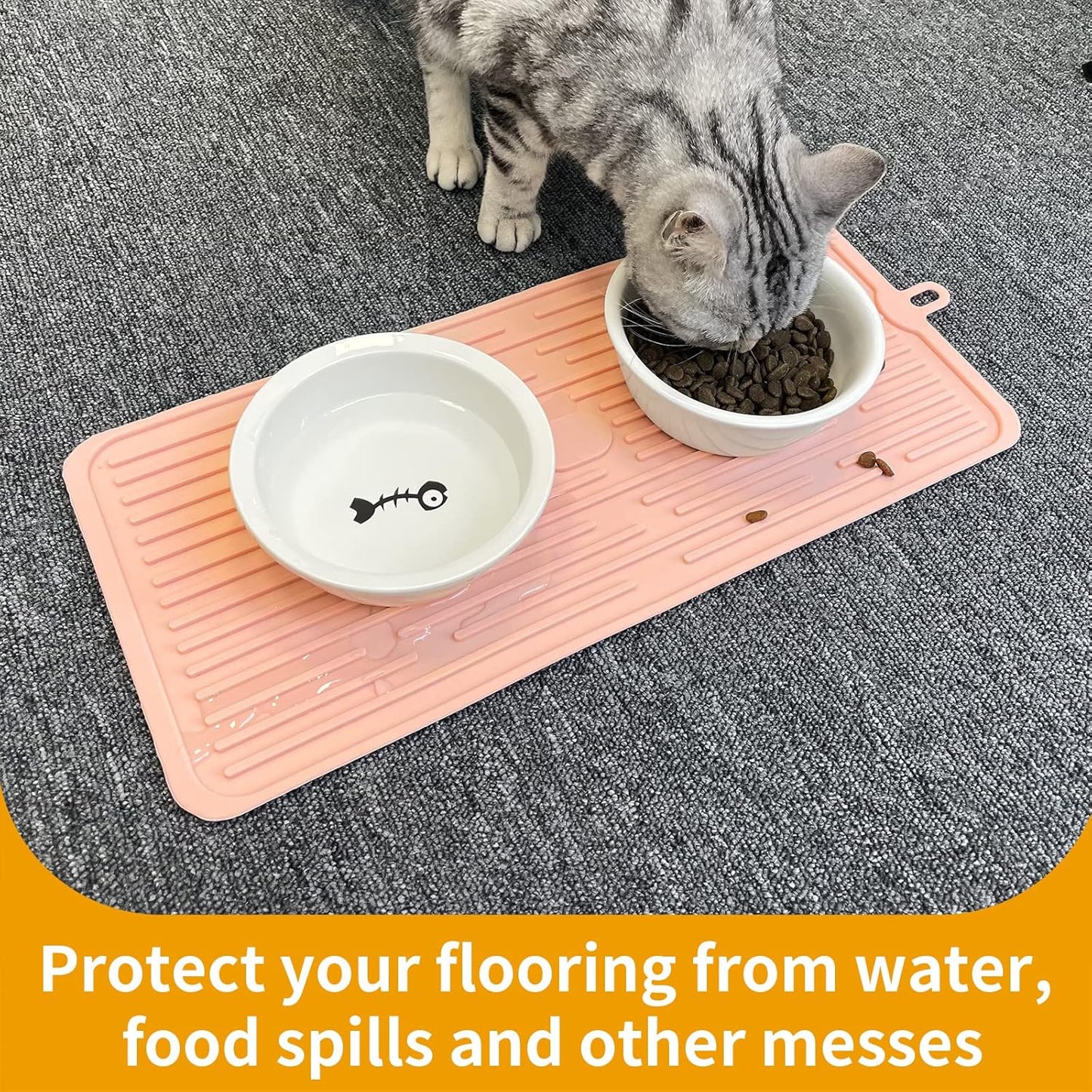 Pet Placemat for Dog and Cat, Mat for Prevent Food and Water Overflow, Suitable for Medium and Small Pet, Pink, Silicone