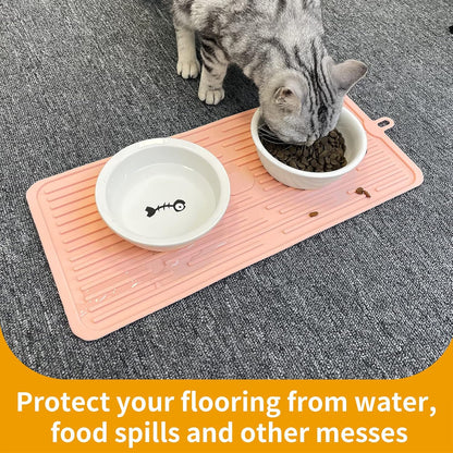 Pet Placemat for Dog and Cat, Mat for Prevent Food and Water Overflow, Suitable for Medium and Small Pet, Pink, Silicone