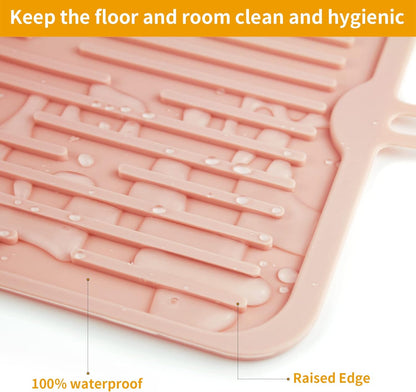 Pet Placemat for Dog and Cat, Mat for Prevent Food and Water Overflow, Suitable for Medium and Small Pet, Pink, Silicone