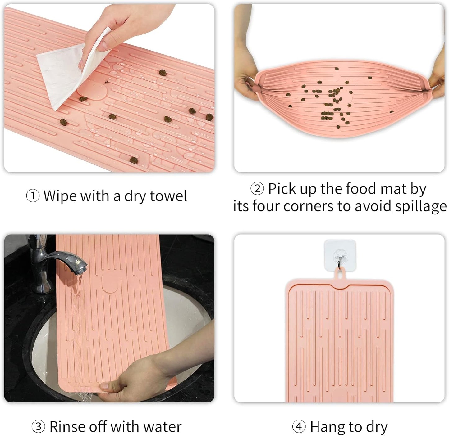 Pet Placemat for Dog and Cat, Mat for Prevent Food and Water Overflow, Suitable for Medium and Small Pet, Pink, Silicone