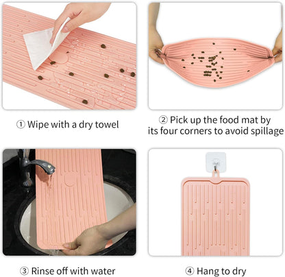 Pet Placemat for Dog and Cat, Mat for Prevent Food and Water Overflow, Suitable for Medium and Small Pet, Pink, Silicone