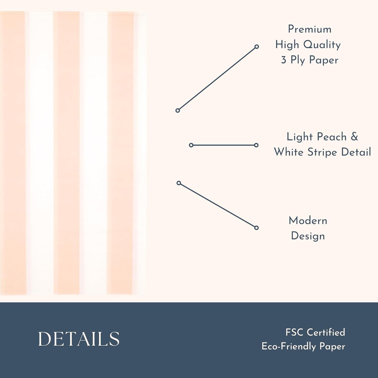 Bonjour Fete Peach Cabana Stripe Paper Guest Towels | Disposable, 3-Ply Napkins | Premium Party Supplies & Decor | Holidays, Kids Themed Birthday Parties., Girl | Pack of 20, 4.25" x 7.75"