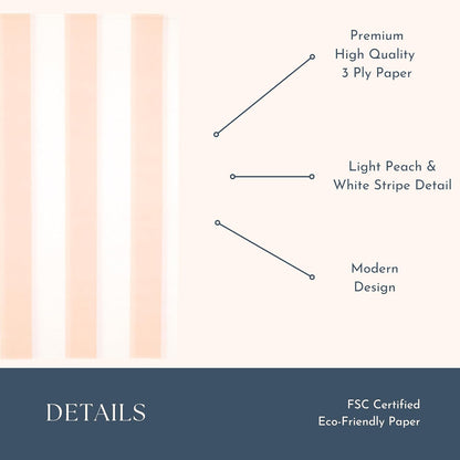 Bonjour Fete Peach Cabana Stripe Paper Guest Towels | Disposable, 3-Ply Napkins | Premium Party Supplies & Decor | Holidays, Kids Themed Birthday Parties., Girl | Pack of 20, 4.25" x 7.75"