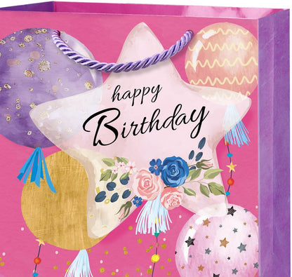 Pink Birthday Gift Bags for Women Girls Teens, 2 Pack Medium, Tissue Paper