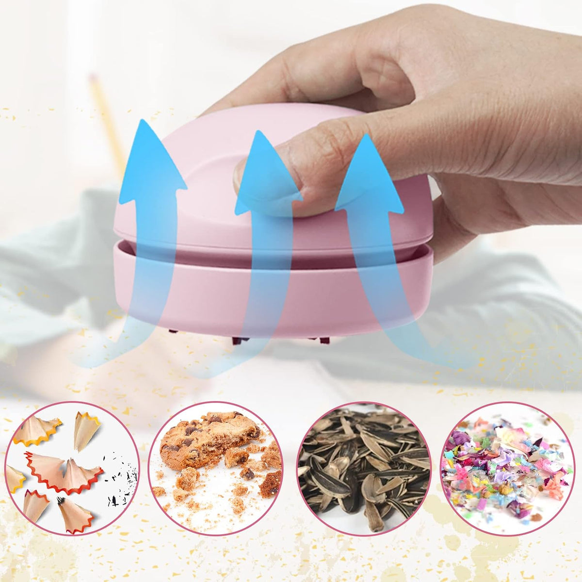 Portable Desktop Vacuum Cleaner, USB Charging, Pink, Best for Cleaning Dust, Crumbs, Piano, Computer, Car etc.