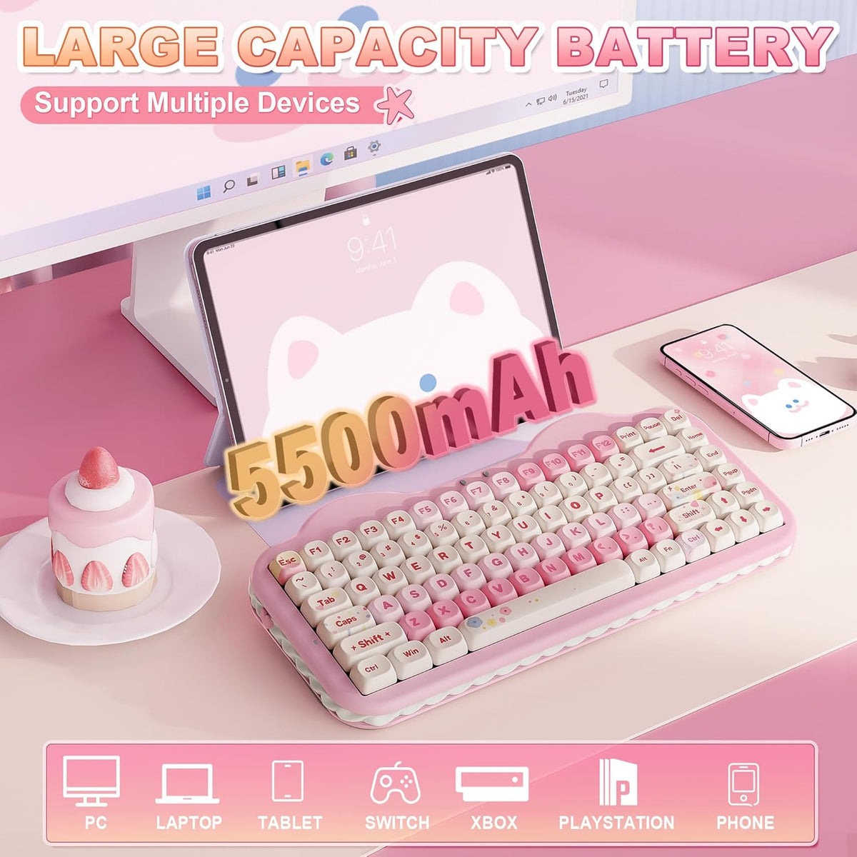 YUNZII C75 Cute 75% Wireless Mechanical Keyboard (Pink, Candy Switch)