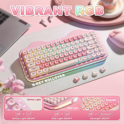 YUNZII C75 Cute 75% Wireless Mechanical Keyboard (Pink, Candy Switch)