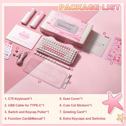 YUNZII C75 Cute 75% Wireless Mechanical Keyboard (Pink, Candy Switch)