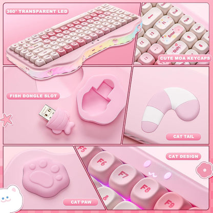 YUNZII C75 Cute 75% Wireless Mechanical Keyboard (Pink, Candy Switch)