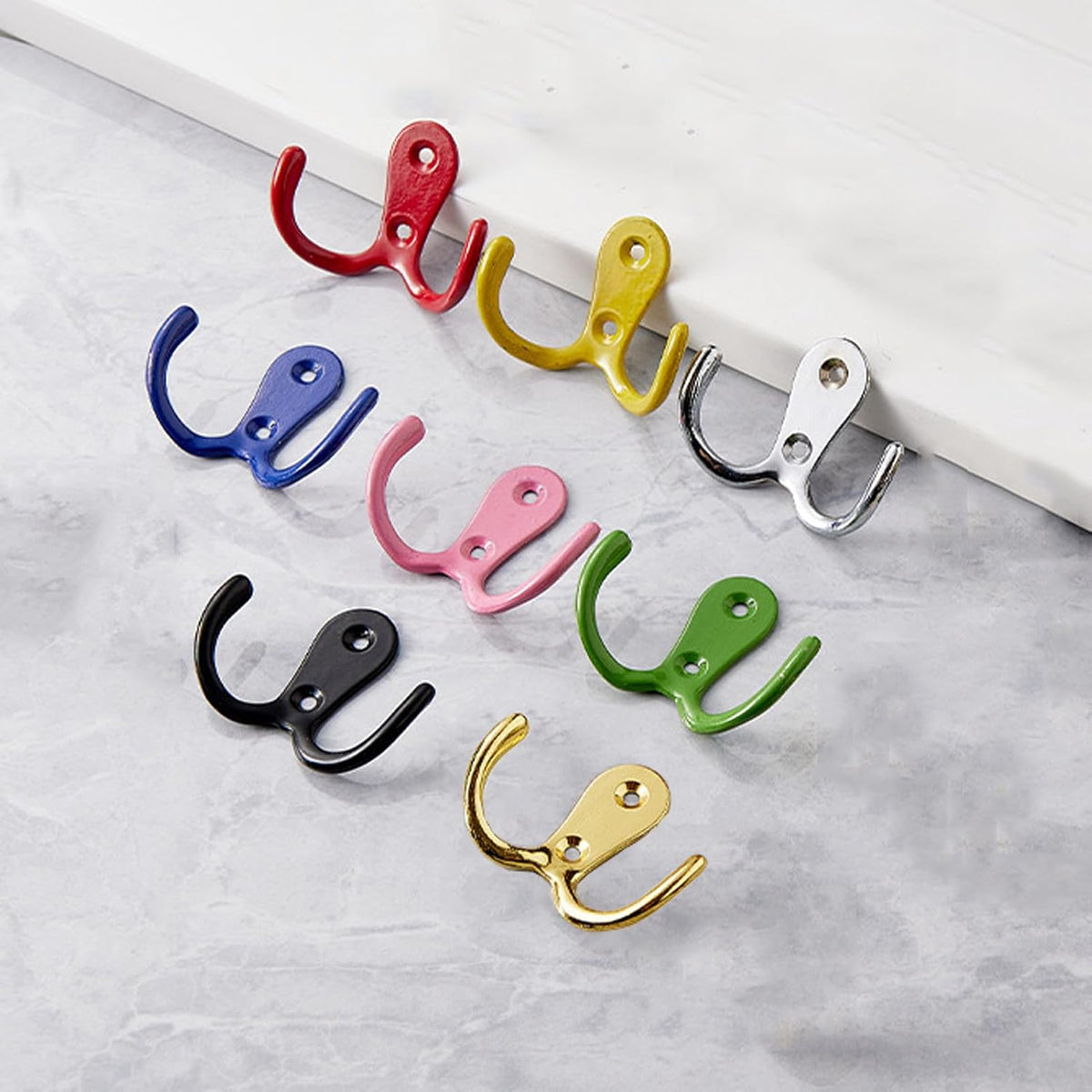 4 Pcs Double Prong Robe Hooks, Dual Coat Hooks Wall Mounted Hanging Clothes for Bathroom Bedroom Door Wall Retro Metal Cloth Hanger Double Coat Hooks with 8 Screws (Pink)