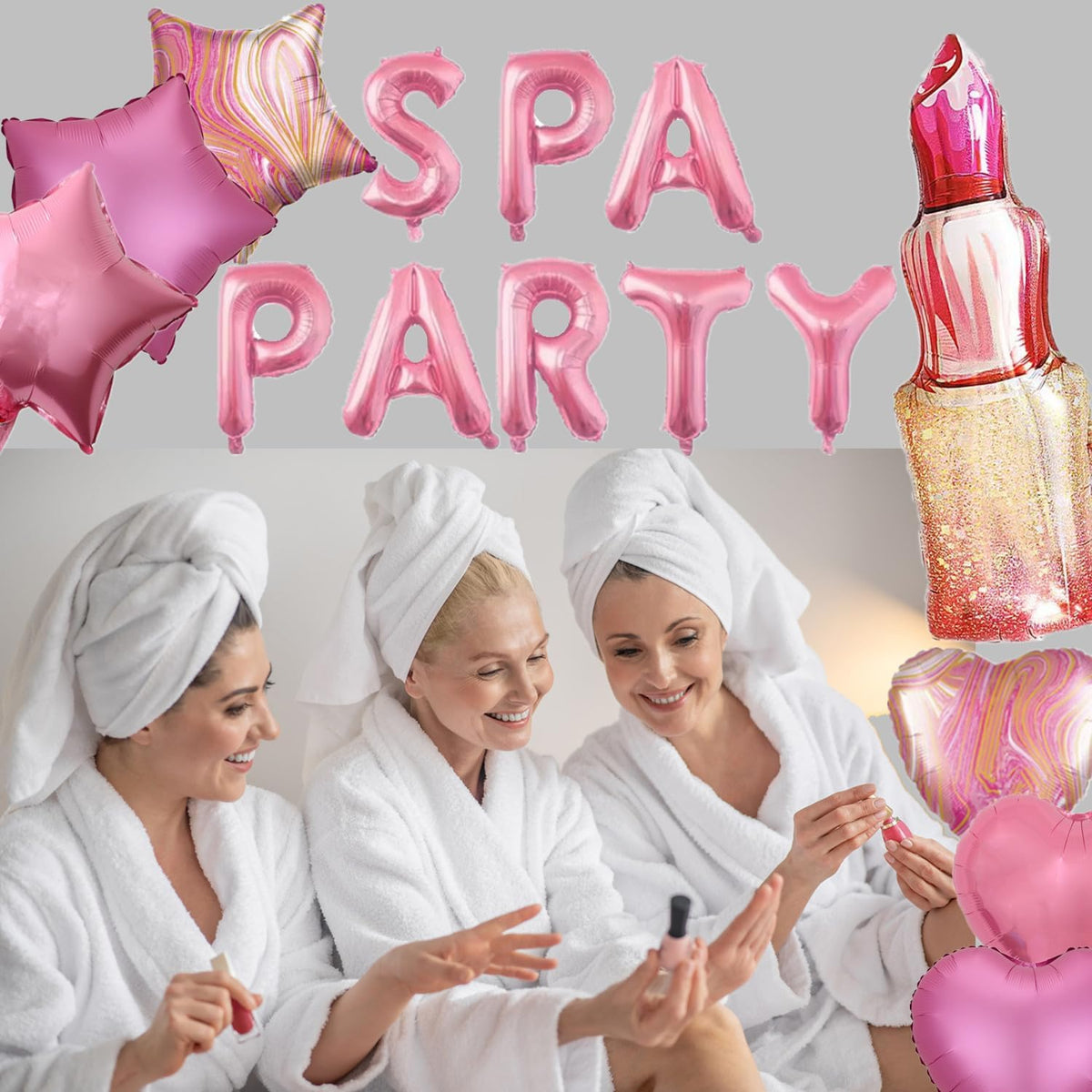 46 Pieces Spa Party Decorations Balloons Spa Theme Birthday Party Supplies Lipstick Cosmetics Balloons Foil Fringe Curtains for Girls Spa Day Makeup Party (Light Pink)