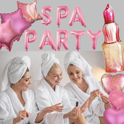46 Pieces Spa Party Decorations Balloons Spa Theme Birthday Party Supplies Lipstick Cosmetics Balloons Foil Fringe Curtains for Girls Spa Day Makeup Party (Light Pink)