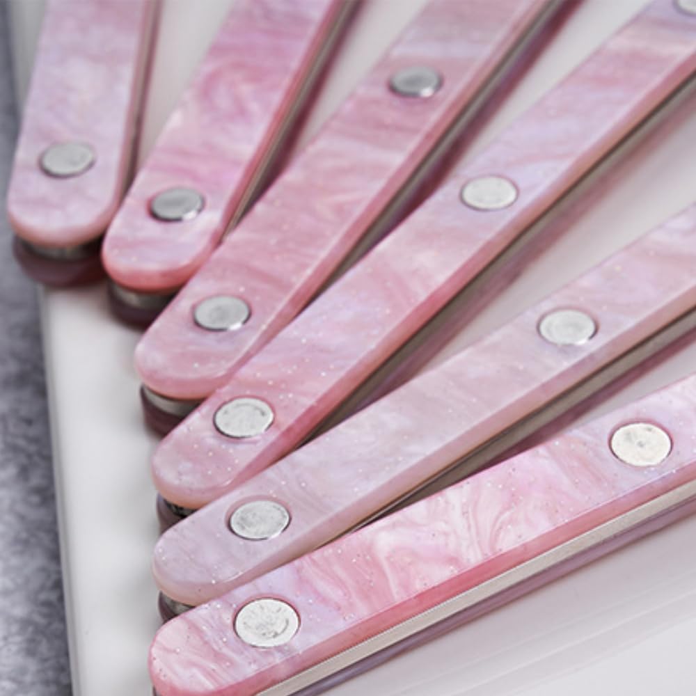 Acrylic Clamp Handle Kitchen Stainless Steel Silverware Tableware Flatware Cutlery Set Steak Knife Fork Spoon Teaspoon (Pink,3 pieces)