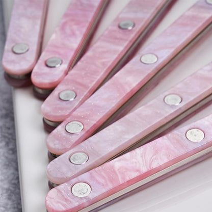 Acrylic Clamp Handle Kitchen Stainless Steel Silverware Tableware Flatware Cutlery Set Steak Knife Fork Spoon Teaspoon (Pink,3 pieces)