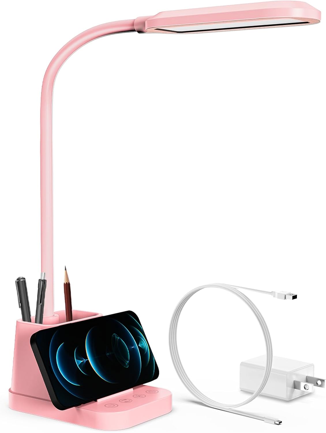 AXX Pink Cute Desk Lamp with USB Charging Port for Kids Teen Girls Women