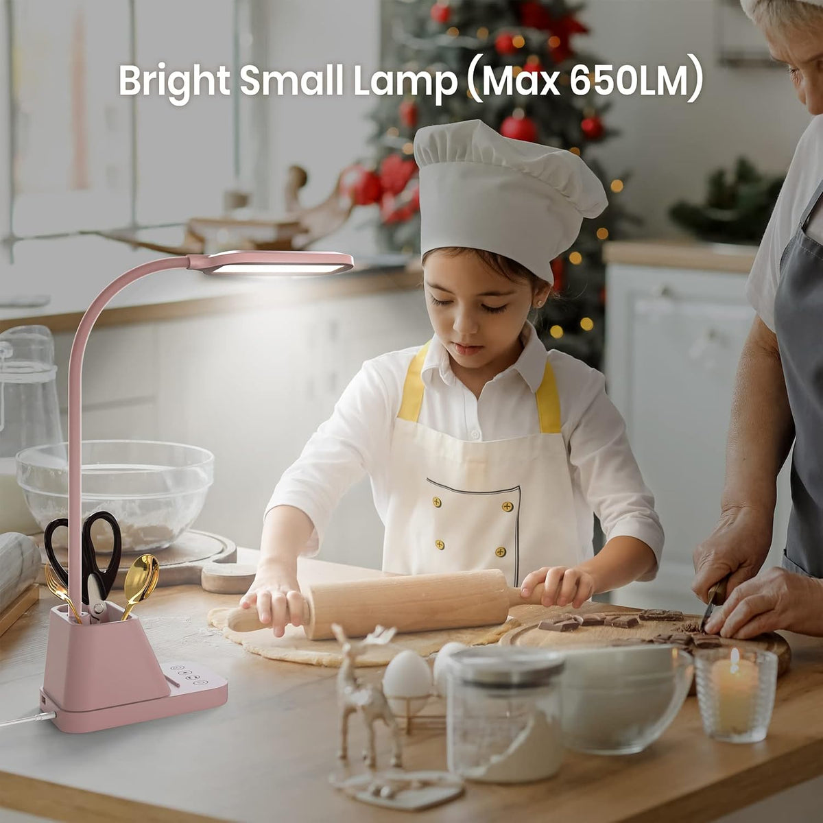 AXX Pink Cute Desk Lamp with USB Charging Port for Kids Teen Girls Women