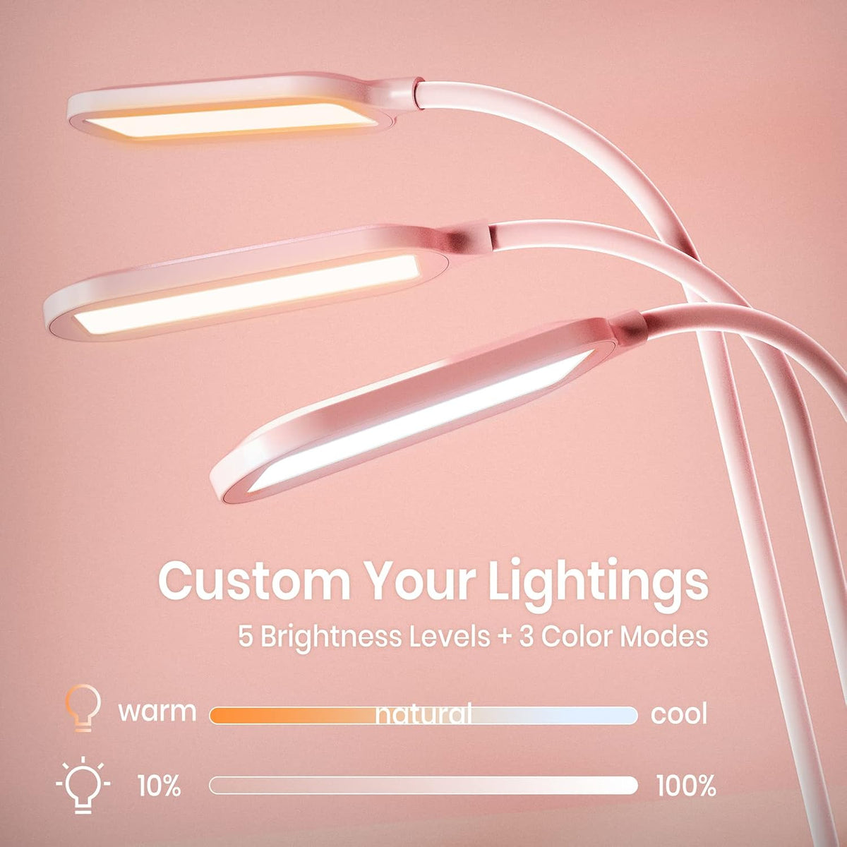 AXX Pink Cute Desk Lamp with USB Charging Port for Kids Teen Girls Women
