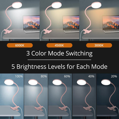 Reading Light with Remote, LED Desk Lamp Clip on [1H Timer & Nightlight] RA>95 Dimmable Flexible Gooseneck, Reading Lamp with Clamp for Table - 3.5'' (Adapter Included)