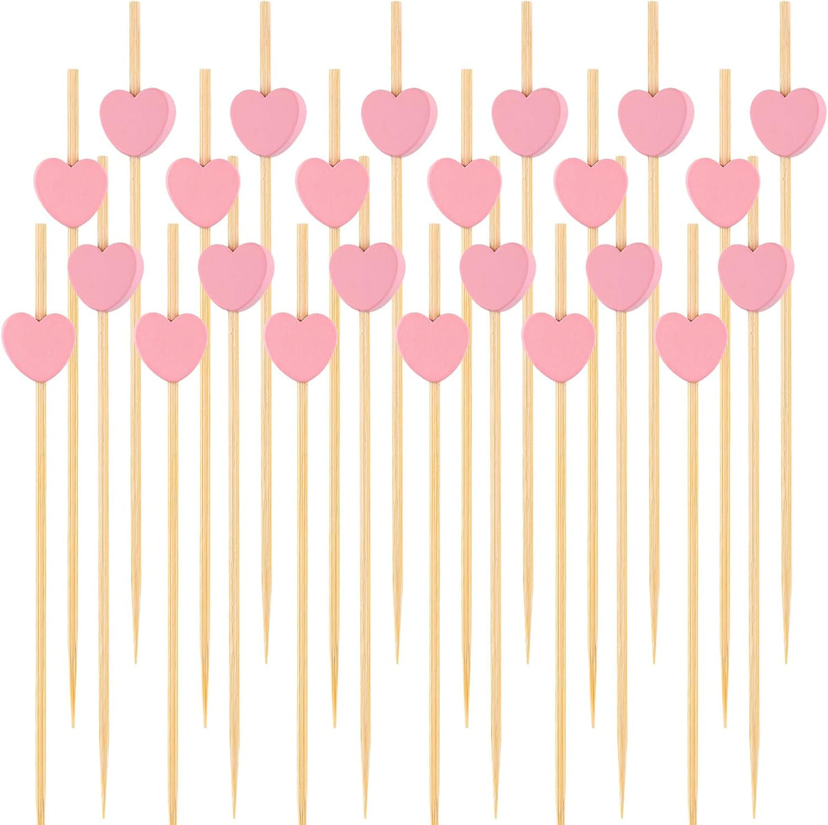 100 PCS Pink Heart Cocktail Picks, 4.7 Inch Fancy Toothpicks for Appetizers, Bamboo Cocktail Skewers Sticks for Wedding Birthday Valentines Day Decoration Party Supplies