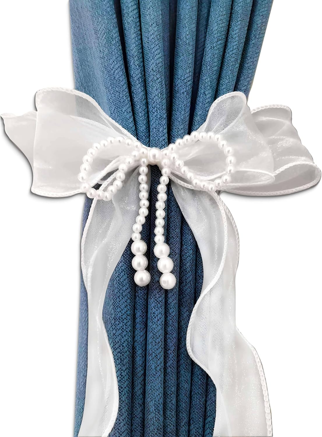 Bow Curtain Tiebacks 2 Pcs,Butterfly Curtain Ties with Pearls,Bowknot Curtain Ties for Home Decorative-pink-86cm(33.86in)