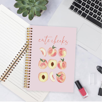Cute Peach Notebook, Preppy Pink Peach Journal, Summer Fruit Lover Gifts Spiral Notebook Journal for Note Taking, Pink Office Supplies, 5.5x8.3 Inch