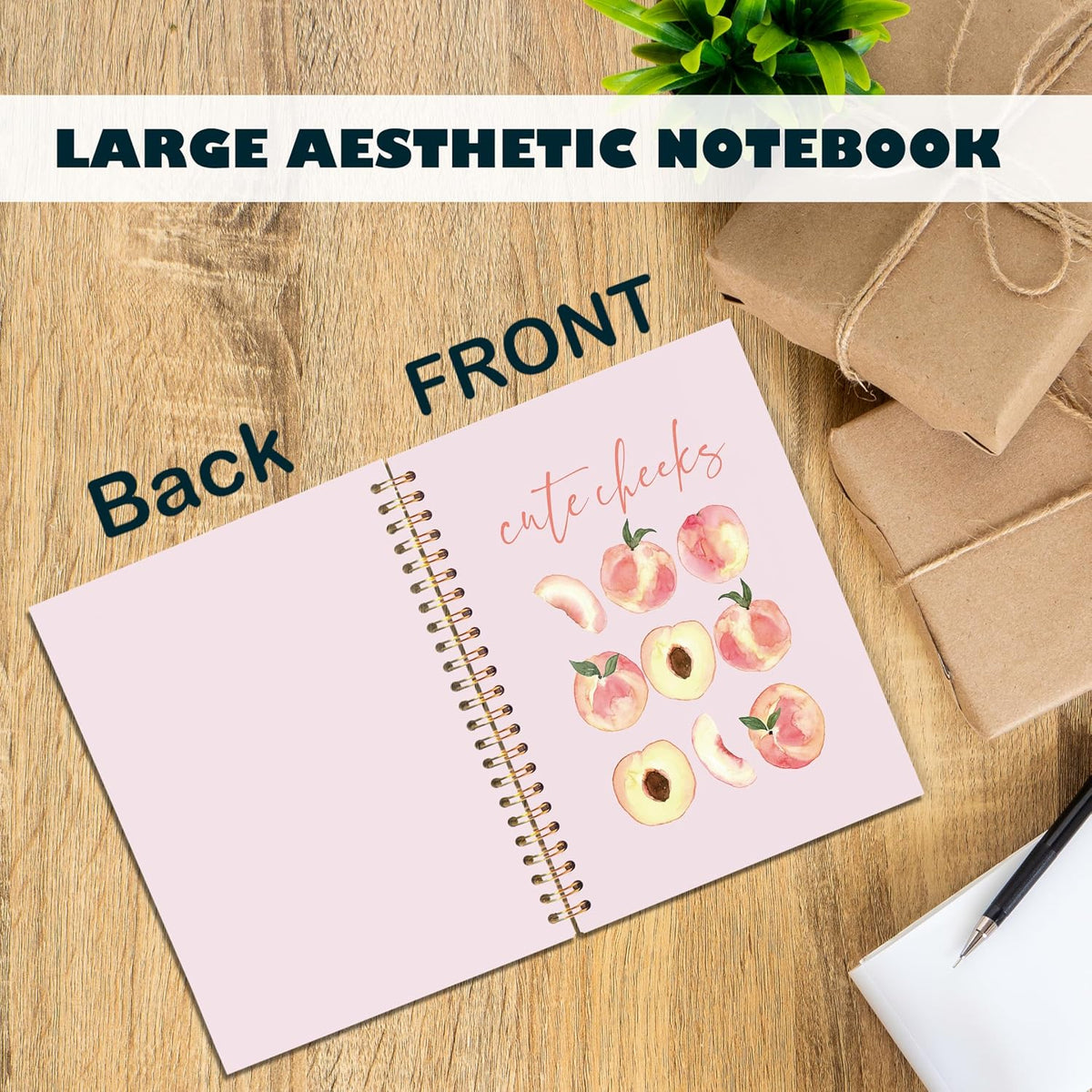 Cute Peach Notebook, Preppy Pink Peach Journal, Summer Fruit Lover Gifts Spiral Notebook Journal for Note Taking, Pink Office Supplies, 5.5x8.3 Inch
