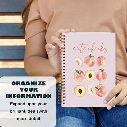 Cute Peach Notebook, Preppy Pink Peach Journal, Summer Fruit Lover Gifts Spiral Notebook Journal for Note Taking, Pink Office Supplies, 5.5x8.3 Inch