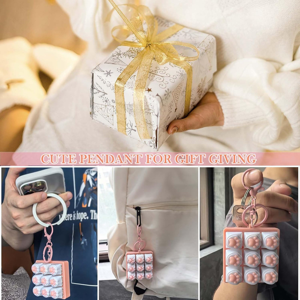 Sound Keyboard Fidget Toy,Candy Fidget Keyboard for Stress Relief, Sound Keyboard Fidget Clicker for Office, School, Travel, Anxiety Keyboard Keychain Gift (Pink Orange Slices)