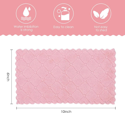 11Pack Kitchen Dish Cloths, Reusable Dish Towels, Nonstick Oil Washable Fast Drying, Super Absorbent Coral Velvet Cleaning Cloths for Cleaning Tableware, Kitchen, Bathroom (Pink-green10 x 6")