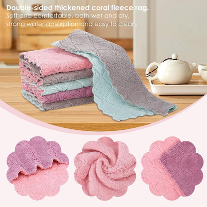 11Pack Kitchen Dish Cloths, Reusable Dish Towels, Nonstick Oil Washable Fast Drying, Super Absorbent Coral Velvet Cleaning Cloths for Cleaning Tableware, Kitchen, Bathroom (Pink-green10 x 6")