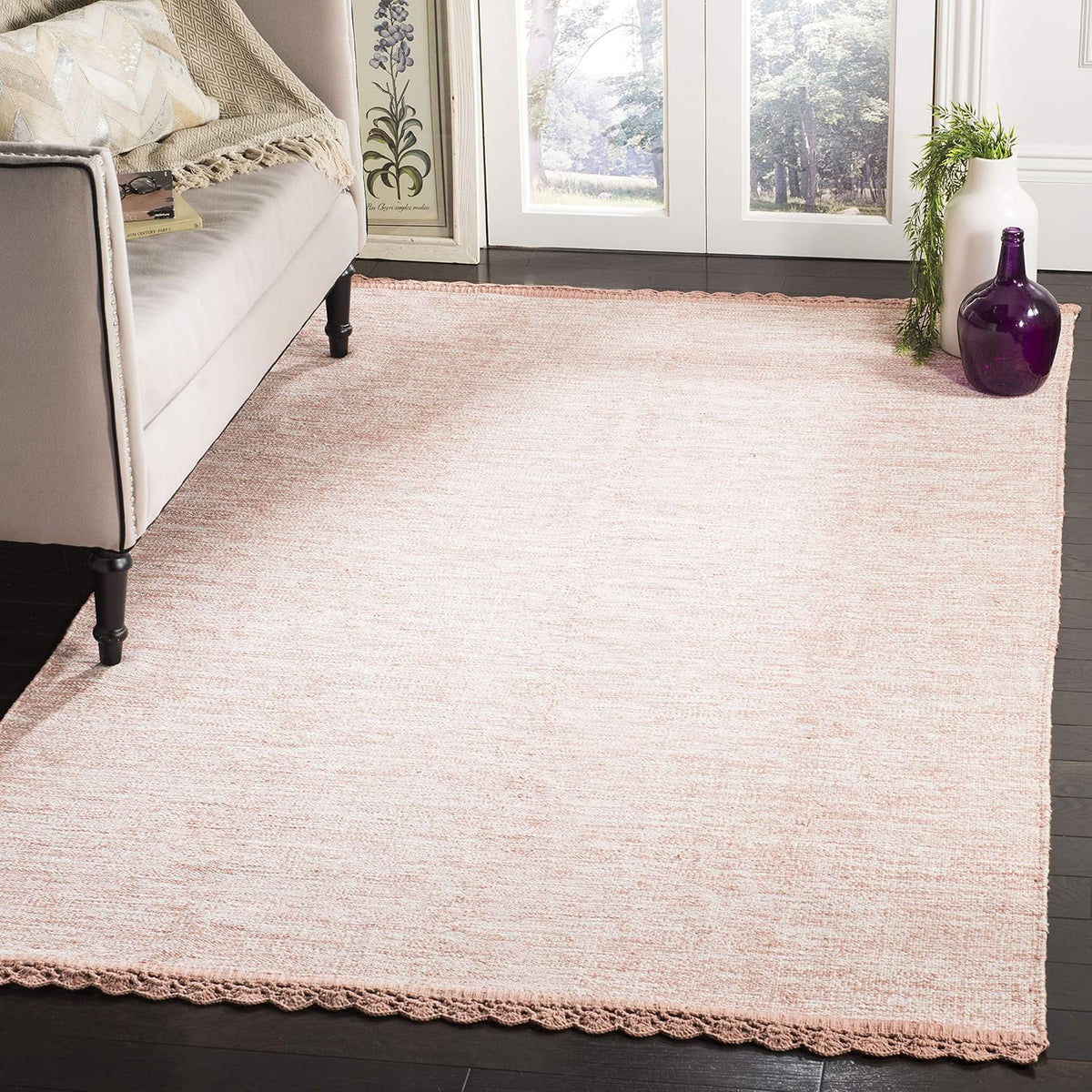 Area Rug 8x10 - Montauk Collection - Large - Peach, Handmade Cotton, Ideal for Living Room, Bedroom, Office, Dining Space (MTK615O)