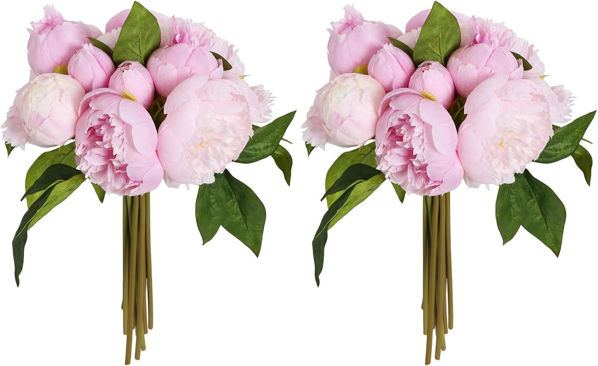 Pink Peonies Silk Flowers 2 Bouquets Pink Fake Peonies 14 Heads Faux Peony Flowers with Stems for Wedding Decoration Bride Bouquet Faux Flowers Crafts Floral Arrangement (Multi-Pink)