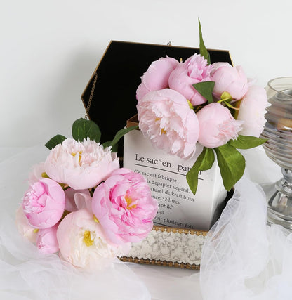 Pink Peonies Silk Flowers 2 Bouquets Pink Fake Peonies 14 Heads Faux Peony Flowers with Stems for Wedding Decoration Bride Bouquet Faux Flowers Crafts Floral Arrangement (Multi-Pink)