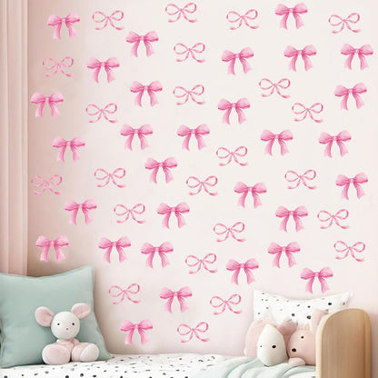 8Sheet/80pcs Pink Bowtie Wall Stickers and Decals for Bedroom and Bathroom Bow Room and Wall Decor Coquette Room Decor for Bedroom Bow Sticker
