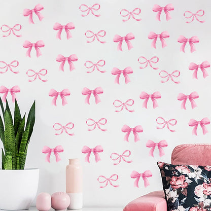 8Sheet/80pcs Pink Bowtie Wall Stickers and Decals for Bedroom and Bathroom Bow Room and Wall Decor Coquette Room Decor for Bedroom Bow Sticker