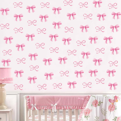 8Sheet/80pcs Pink Bowtie Wall Stickers and Decals for Bedroom and Bathroom Bow Room and Wall Decor Coquette Room Decor for Bedroom Bow Sticker
