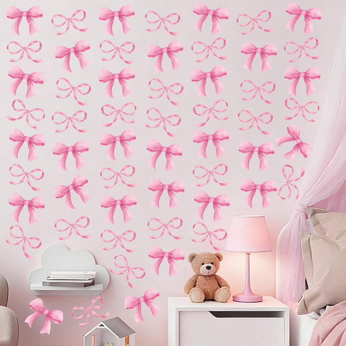 8Sheet/80pcs Pink Bowtie Wall Stickers and Decals for Bedroom and Bathroom Bow Room and Wall Decor Coquette Room Decor for Bedroom Bow Sticker