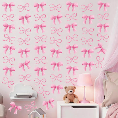 8Sheet/80pcs Pink Bowtie Wall Stickers and Decals for Bedroom and Bathroom Bow Room and Wall Decor Coquette Room Decor for Bedroom Bow Sticker