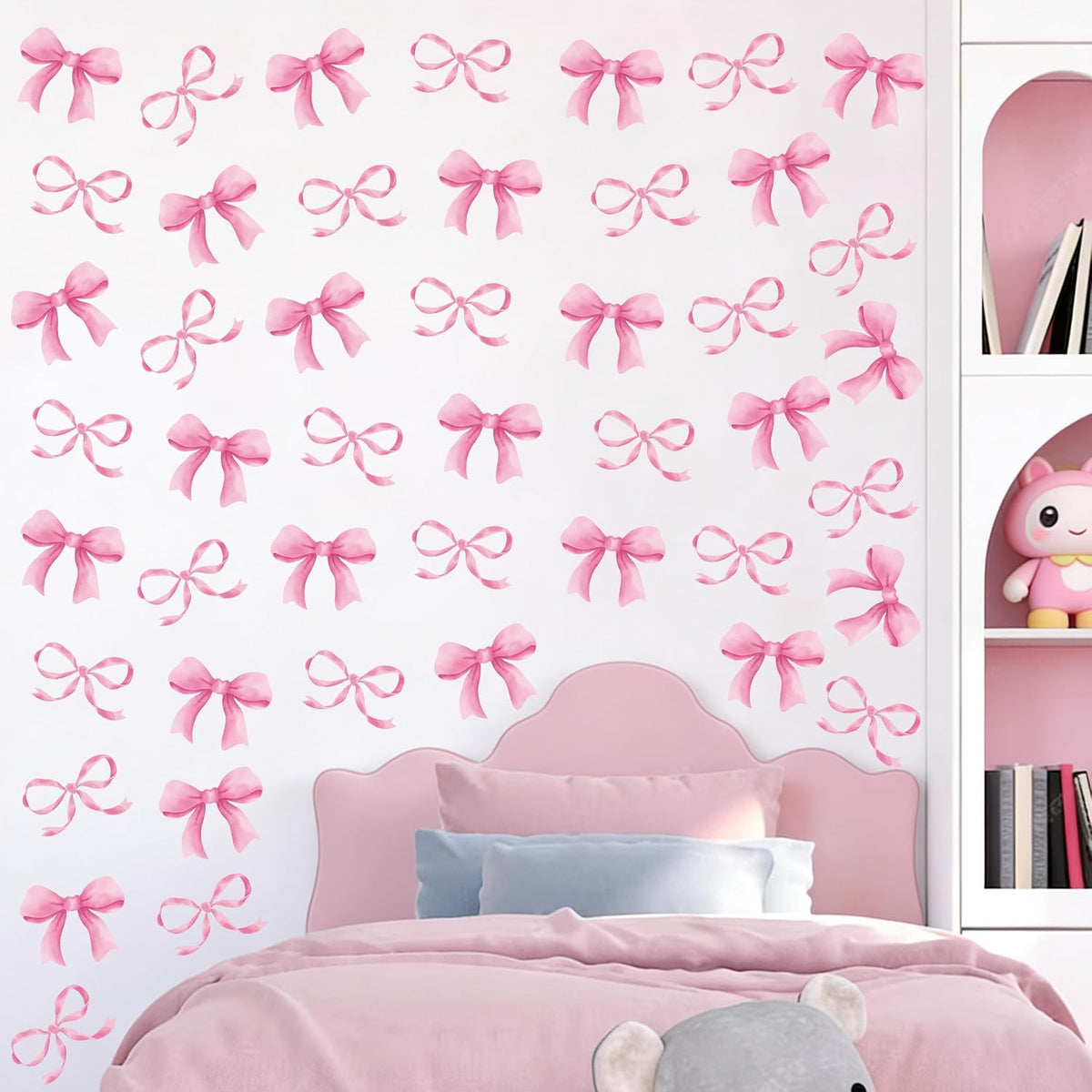 8Sheet/80pcs Pink Bowtie Wall Stickers and Decals for Bedroom and Bathroom Bow Room and Wall Decor Coquette Room Decor for Bedroom Bow Sticker