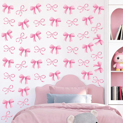 8Sheet/80pcs Pink Bowtie Wall Stickers and Decals for Bedroom and Bathroom Bow Room and Wall Decor Coquette Room Decor for Bedroom Bow Sticker
