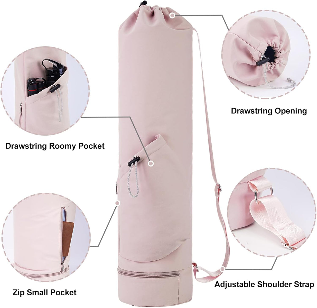 Yoga Mat Bag with Water Bottle Pocket & Wet Pocket for Women