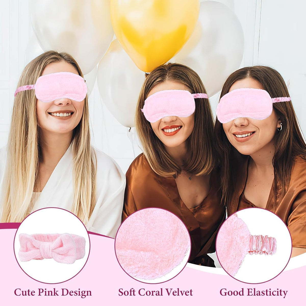 42 Pcs Sleepover Party Supplies Spa Party Favors 6 Pink Spa Headband 6 Pink Plush Sleep Eye Mask 6 Claw Clips 6 Clear Cosmetic Bags 12 Face Washing Wristbands for Slumber Party Gift