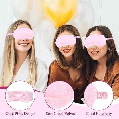 42 Pcs Sleepover Party Supplies Spa Party Favors 6 Pink Spa Headband 6 Pink Plush Sleep Eye Mask 6 Claw Clips 6 Clear Cosmetic Bags 12 Face Washing Wristbands for Slumber Party Gift