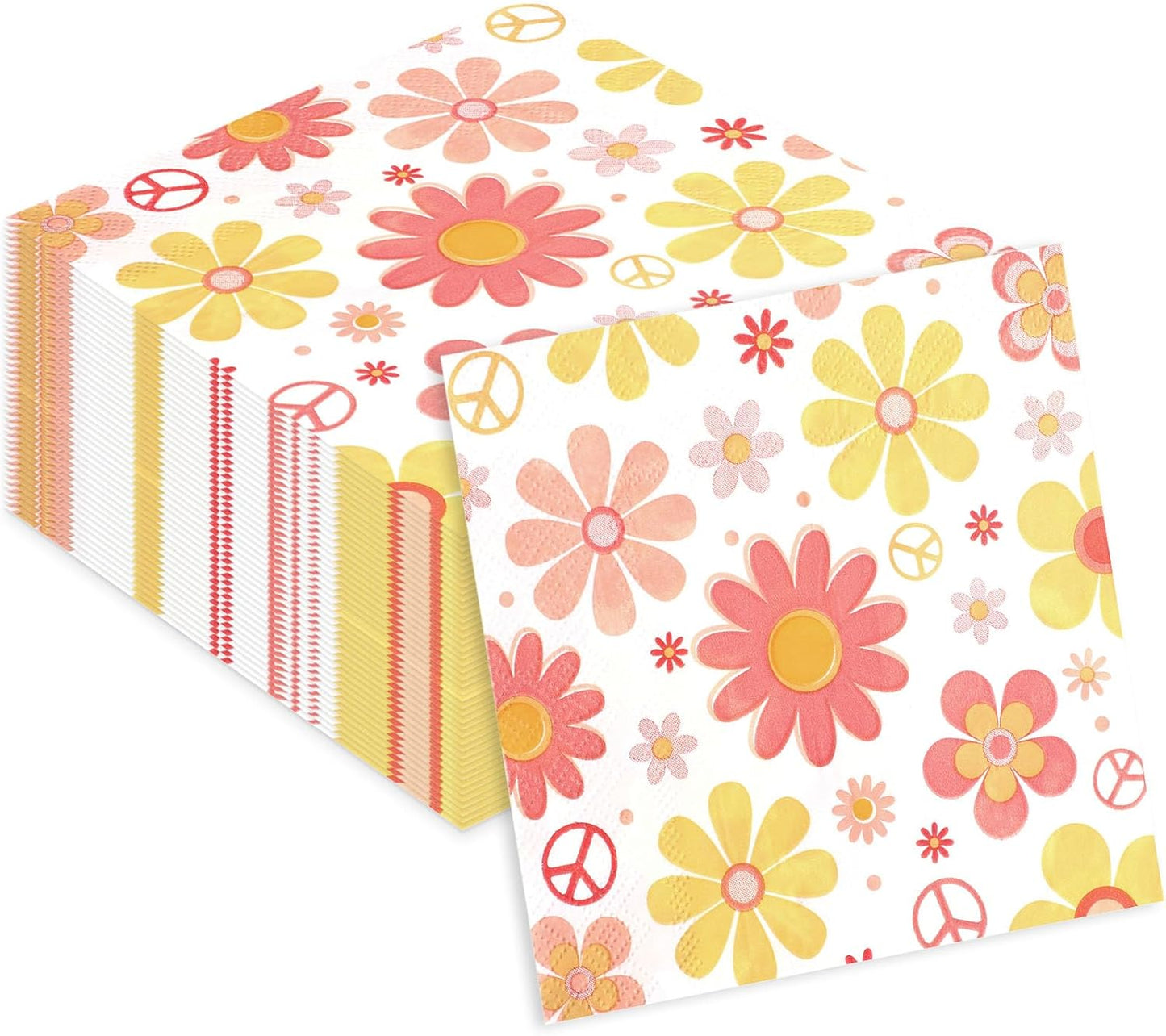 Honoson Cocktail Guest Napkins Paper Disposable Beverage Dinner Napkins Hand Towel for Holiday Birthday Party Supplies Favors Table Decoration(100 Pieces,Hippie Flower)